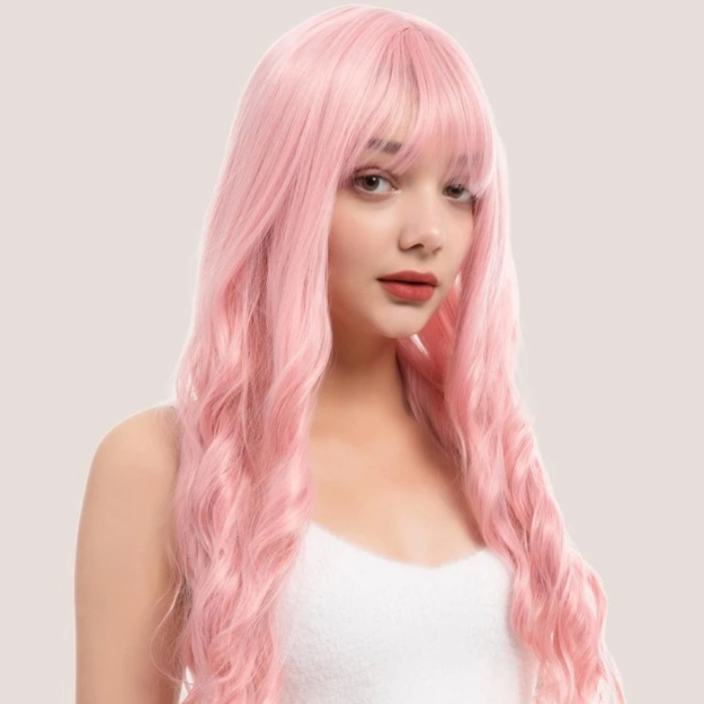 Pink curly synthetic wig